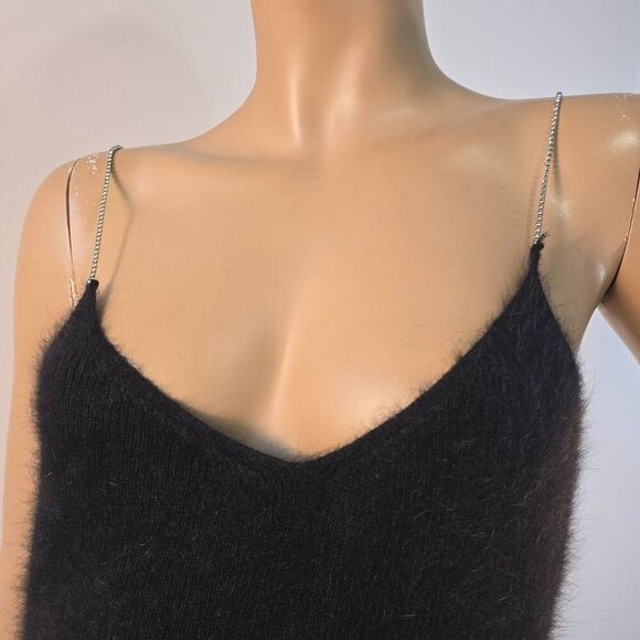 Vintage Ralph Lauren Black Dress Angora Rabbit Hair Wool Rhinestone Straps Sz L - Picture 3 of 10